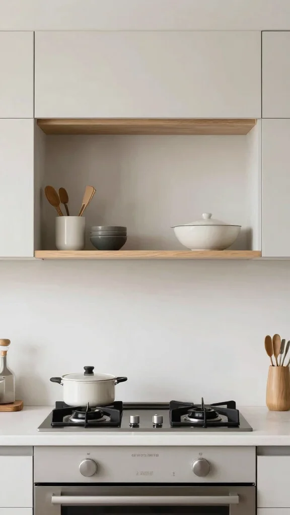 12 Above-Stove Shelf Ideas for a Functional Accessible Kitchen Display - 9. Minimalist Open Shelving 1