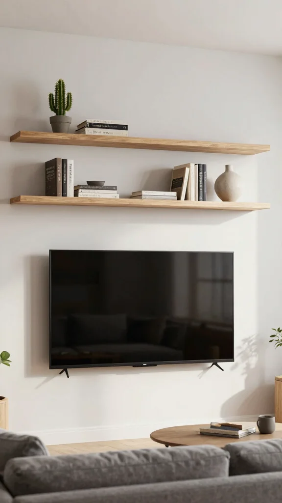 12 Above-TV Shelf Ideas for a Styled Balanced Media Wall - 1. Floating Shelves for a Sleek Look 1