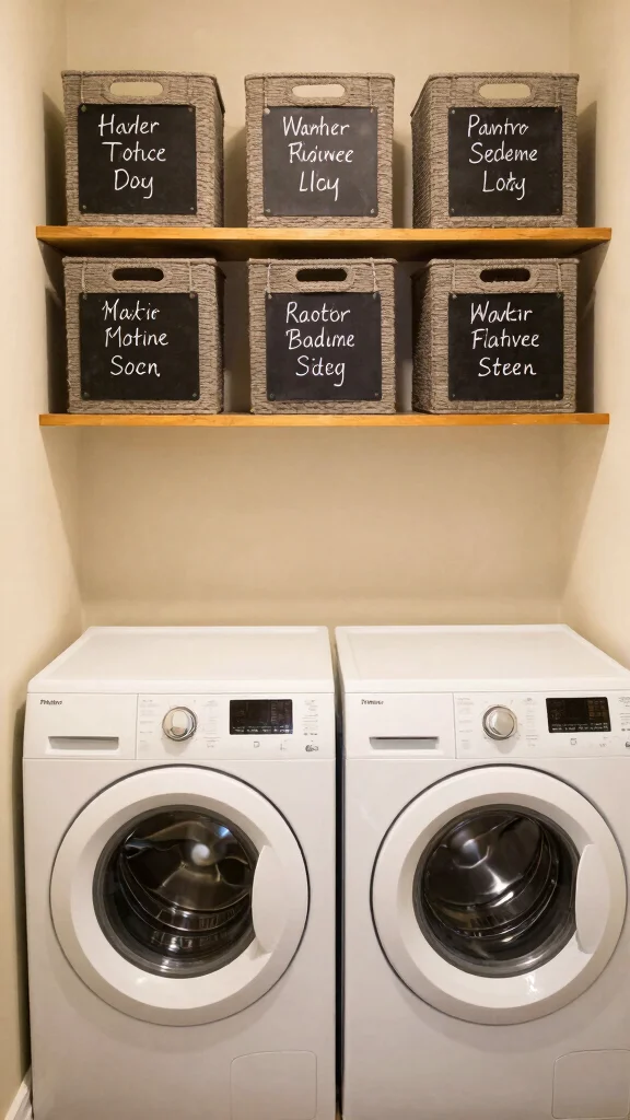 12 Above-Washer-and-Dryer Shelf Ideas for a Functional Laundry Room - 11. Chalkboard Labels 1