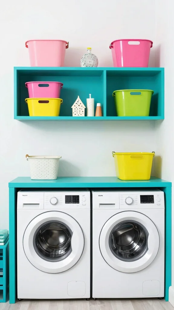 12 Above-Washer-and-Dryer Shelf Ideas for a Functional Laundry Room - 2. Colorful Open Shelves 1