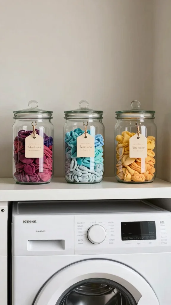 12 Above-Washer-and-Dryer Shelf Ideas for a Functional Laundry Room - 5. Glass Jar Storage 1