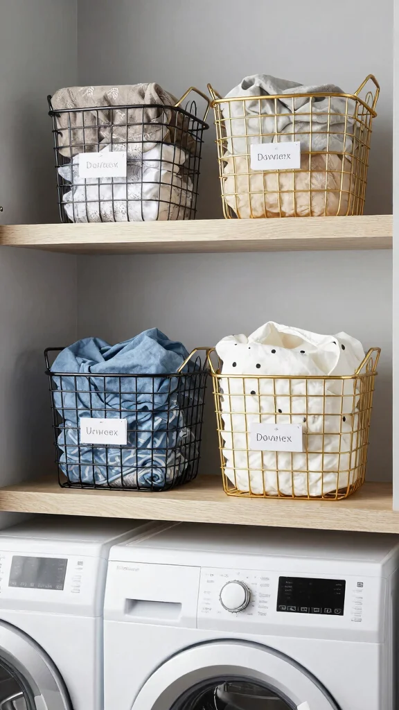 12 Above-Washer-and-Dryer Shelf Ideas for a Functional Laundry Room - 6. Chic Wire Baskets 1