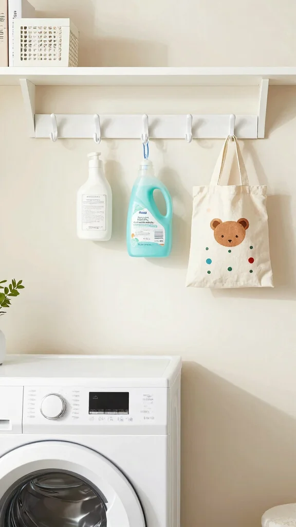 12 Above-Washer-and-Dryer Shelf Ideas for a Functional Laundry Room - 7. Decorative Hooks 1