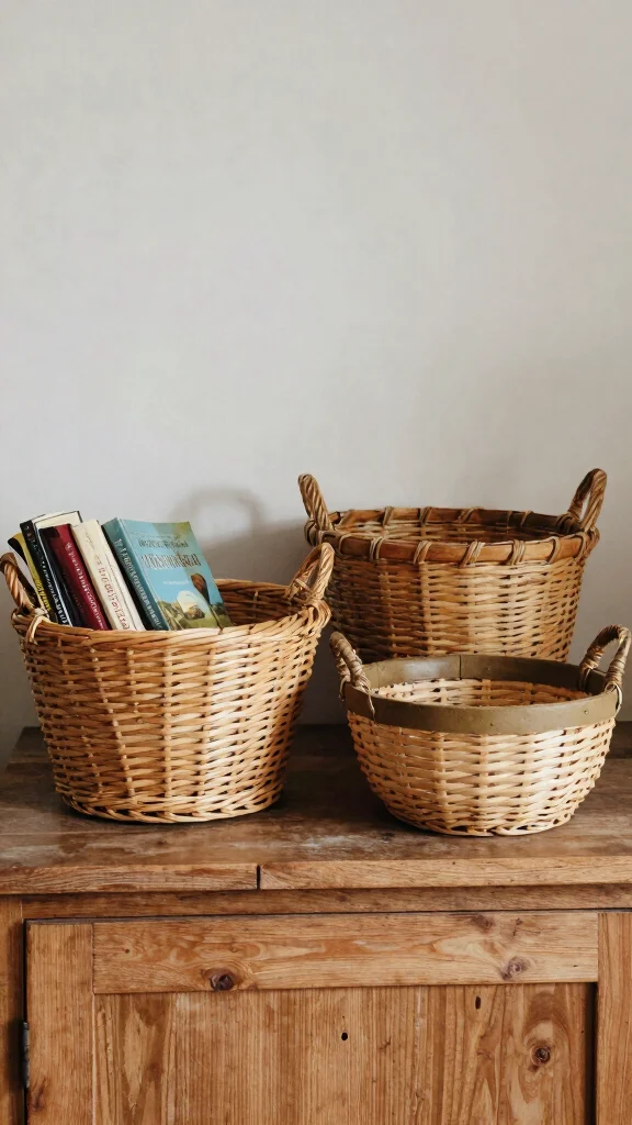 12 Basket Ideas for the Top of Kitchen Cabinets - 4. Vintage Finds for a Unique Touch 1