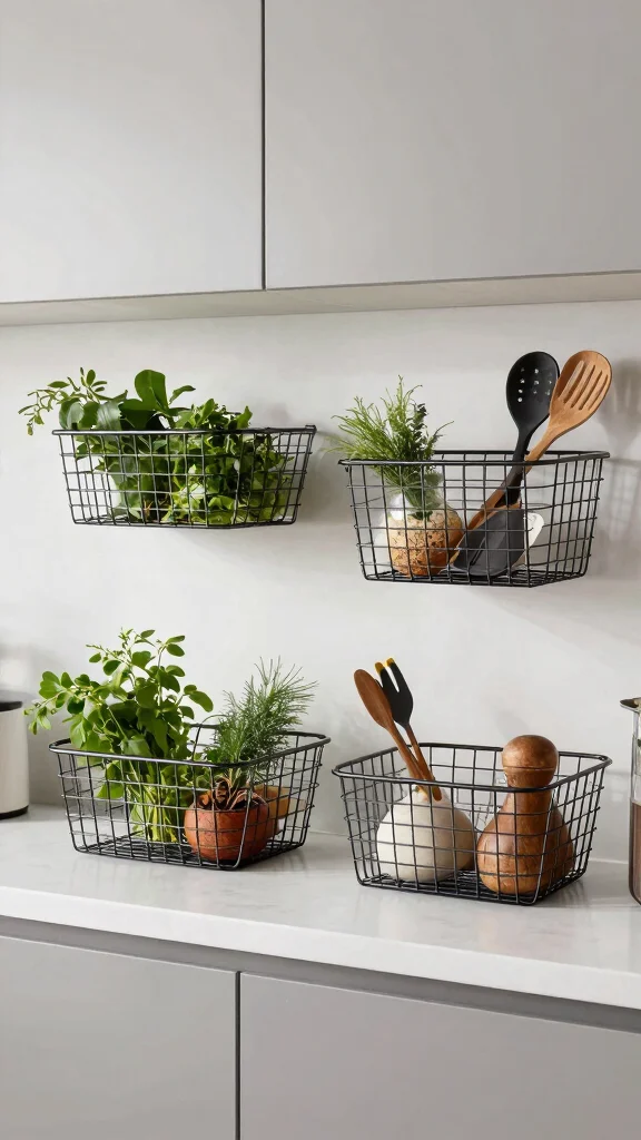 12 Basket Ideas for the Top of Kitchen Cabinets - 6. Stylish Storage with Wire Baskets 1