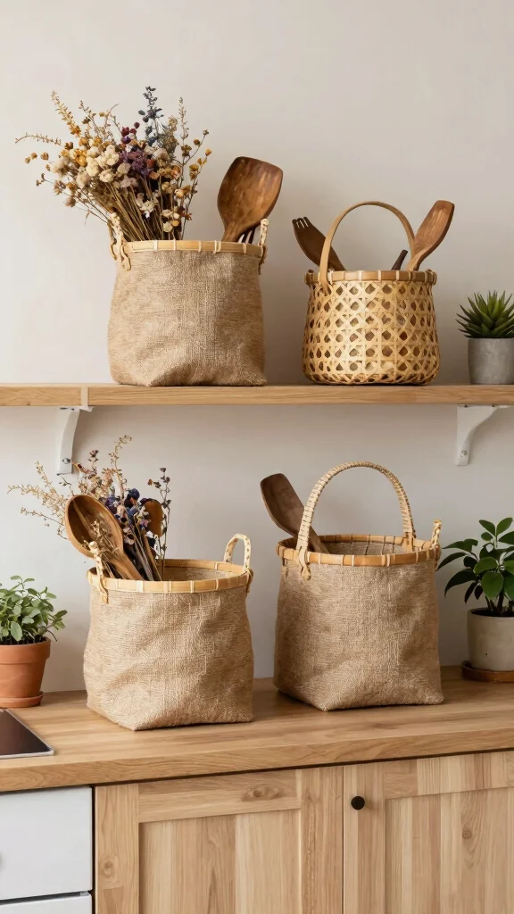 12 Basket Ideas for the Top of Kitchen Cabinets - 7. Use of Natural Elements 1