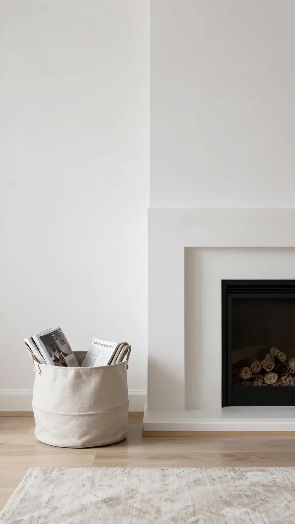 12 Basket Ideas in Front of the Fireplace for a Cozy Styled Display - 9. Chic Minimalist Baskets 1