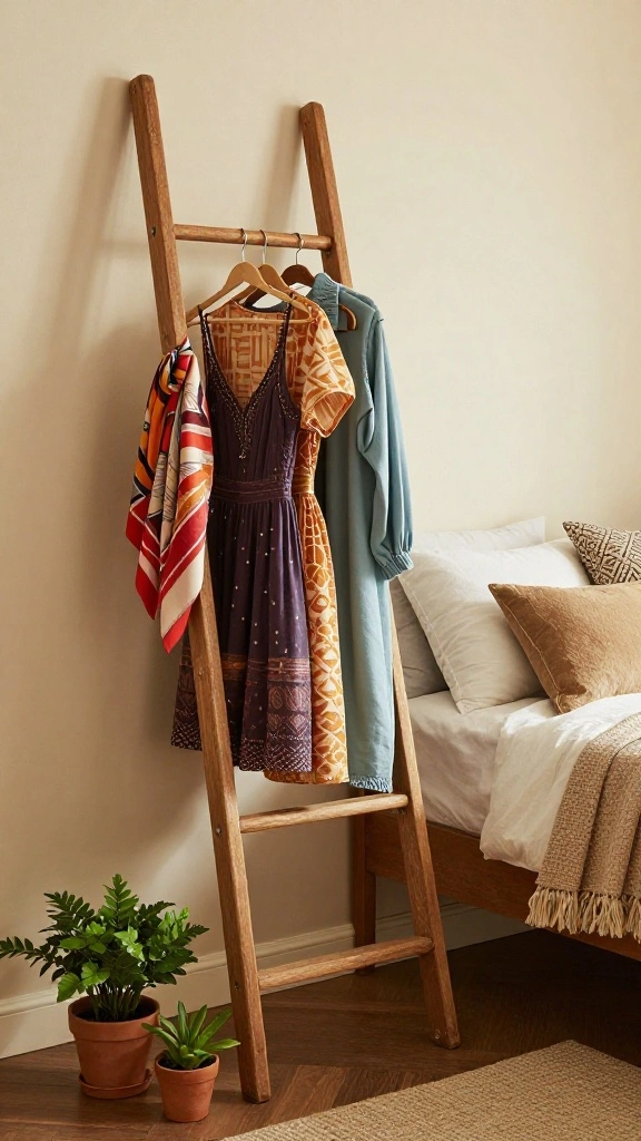 12 Bedroom Clothes Hanger Ideas for a Stylish Organized Personal Space - 1. Vintage Ladder Rack 1