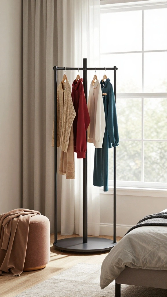 12 Bedroom Clothes Hanger Ideas for a Stylish Organized Personal Space - 5. Rotating Clothing Rack 1