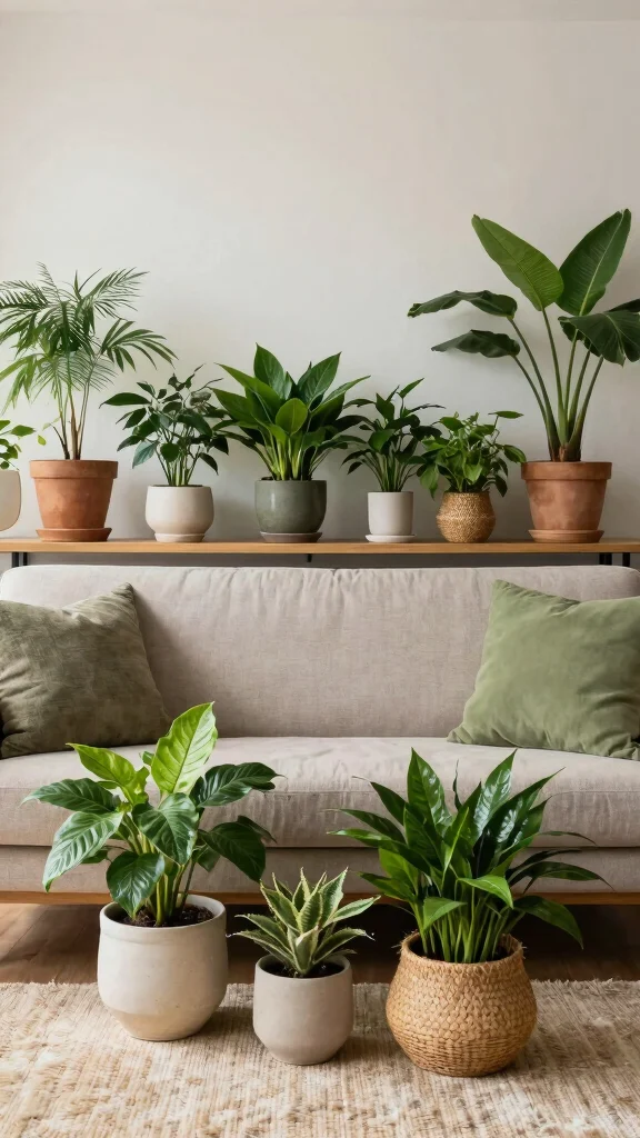 12 Behind-Sofa Shelf Ideas for a Smart Styled Living Room Wall - 11. Plants and Greenery for a Fresh Look 1