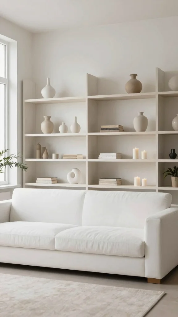 12 Behind-Sofa Shelf Ideas for a Smart Styled Living Room Wall - 5. Use Open Shelving for a Minimalist Look 1
