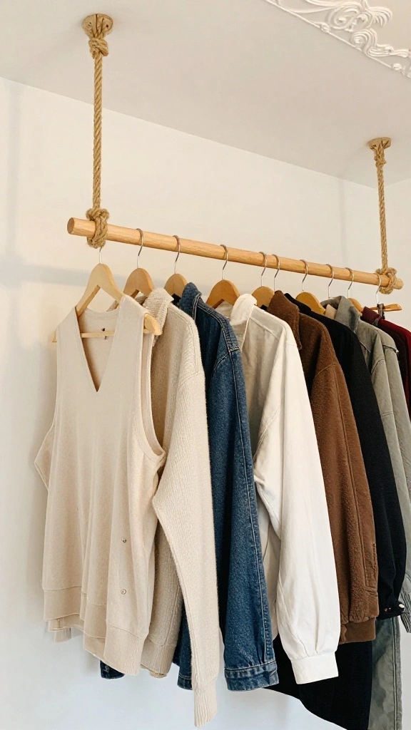 12 DIY Clothes Hanger Rack Ideas for a Custom Budget Friendly Display - 10. Hanging Wooden Cradle Rack 1