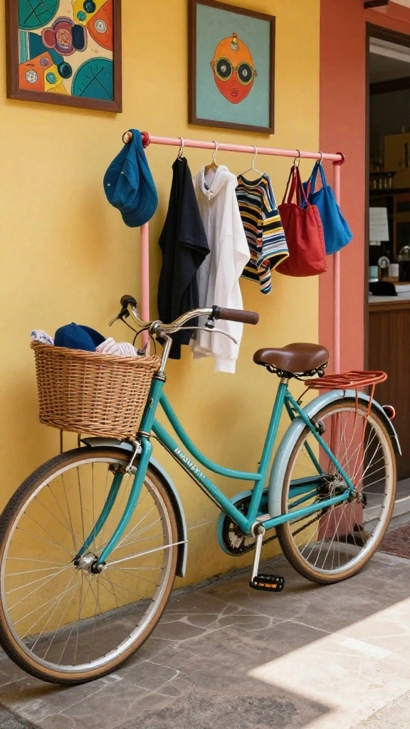 12 DIY Clothes Hanger Rack Ideas for a Custom Budget Friendly Display - 9. Creative Old Bicycle Rack 1