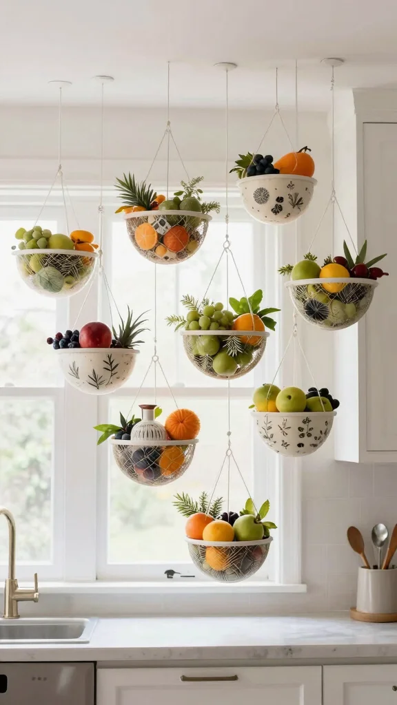 12 Hanging Kitchen Basket Ideas for Fruits, Vegetables, and Storage - 11. Circular Hanging Baskets 1