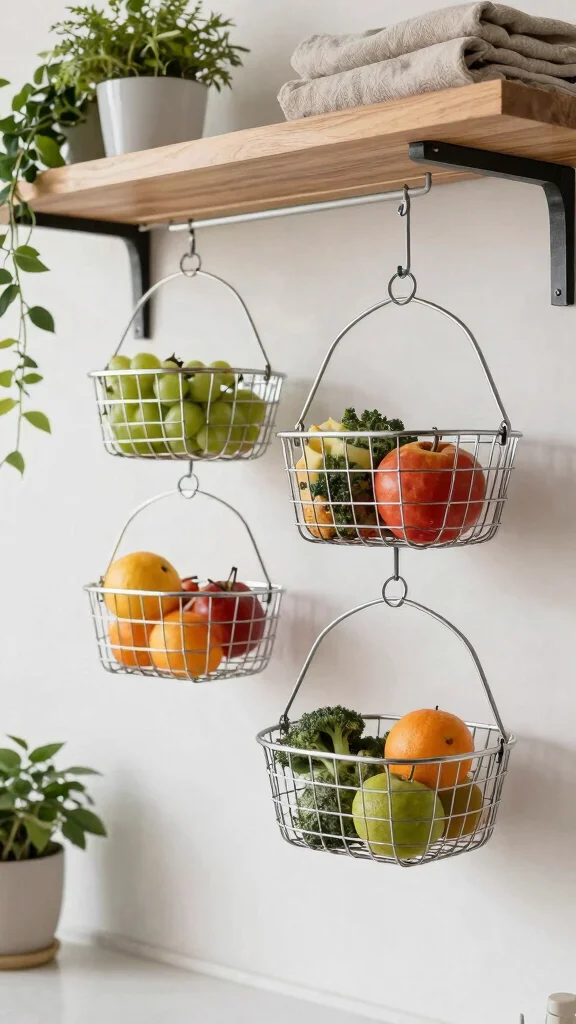 12 Hanging Kitchen Basket Ideas for Fruits, Vegetables, and Storage - 3. Metal Wire Baskets 1