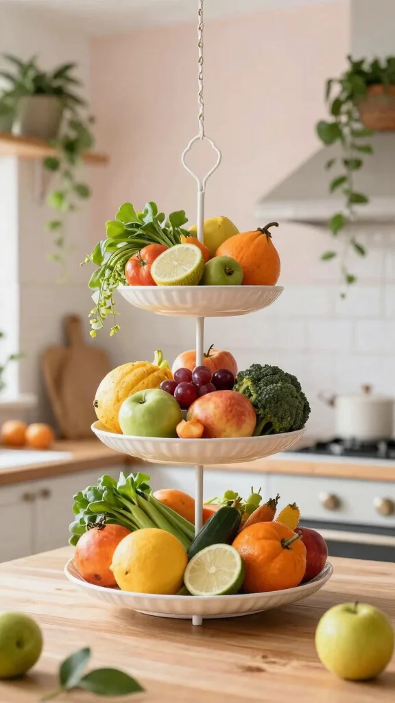 12 Hanging Kitchen Basket Ideas for Fruits, Vegetables, and Storage - 4. Tiered Hanging Basket Displays 1
