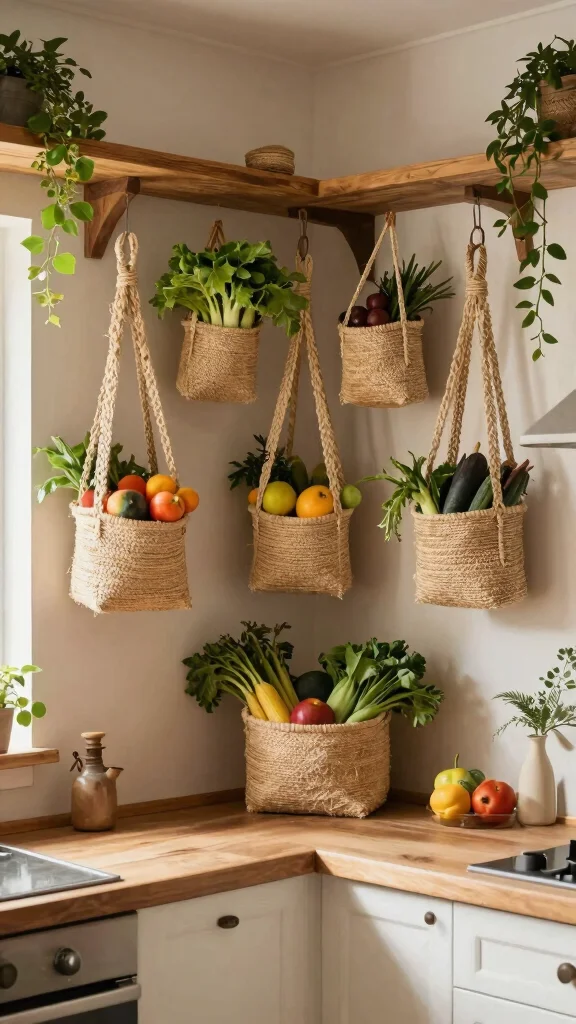 12 Hanging Kitchen Basket Ideas for Fruits, Vegetables, and Storage - 8. Natural Seagrass Baskets 1