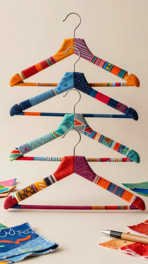 12 Ideas for Making Your Own Clothes Hangers at Home - 12. Fabric Scrap Hangers 1