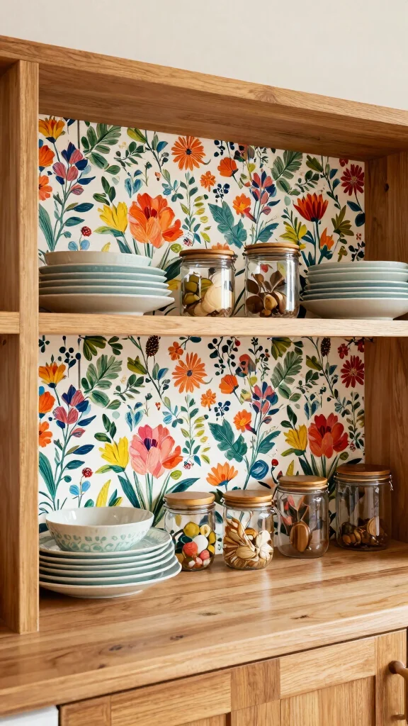 12 Kitchen Shelf Liner Ideas for a Clean Stylish Cabinet Interior - 11. Patterned Contact Paper Shelf Liners 1