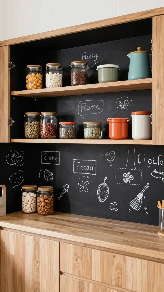 12 Kitchen Shelf Liner Ideas for a Clean Stylish Cabinet Interior - 6. Chalkboard Shelf Liners 1