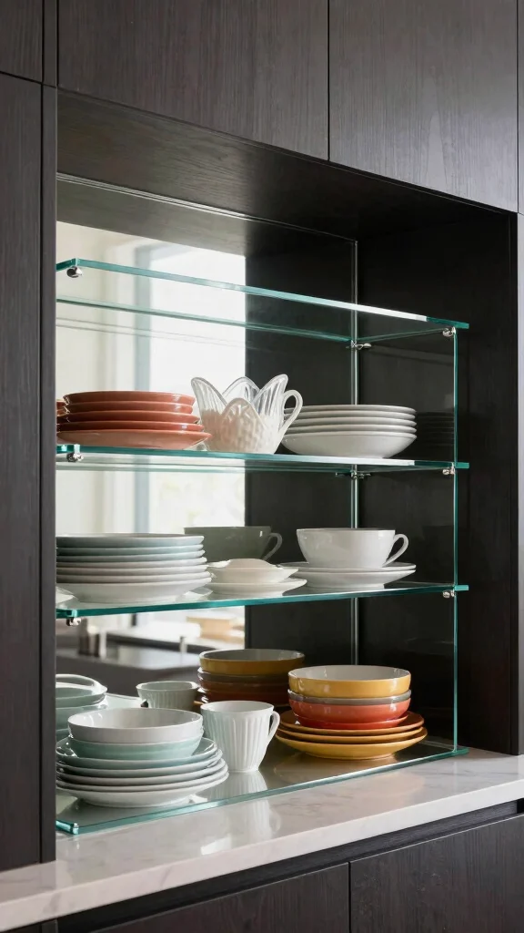 12 Kitchen Shelf Liner Ideas for a Clean Stylish Cabinet Interior - 8. Glass Shelf Liners 1