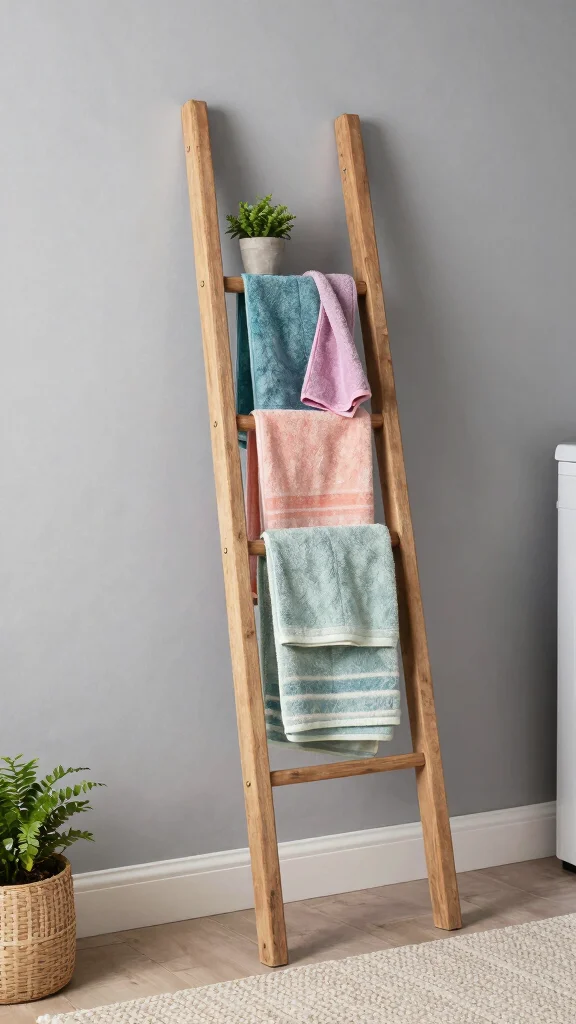 12 Laundry Room Hanging Ideas for a Tidy Well Organized Space - 3. Decorative Ladder Rack 1
