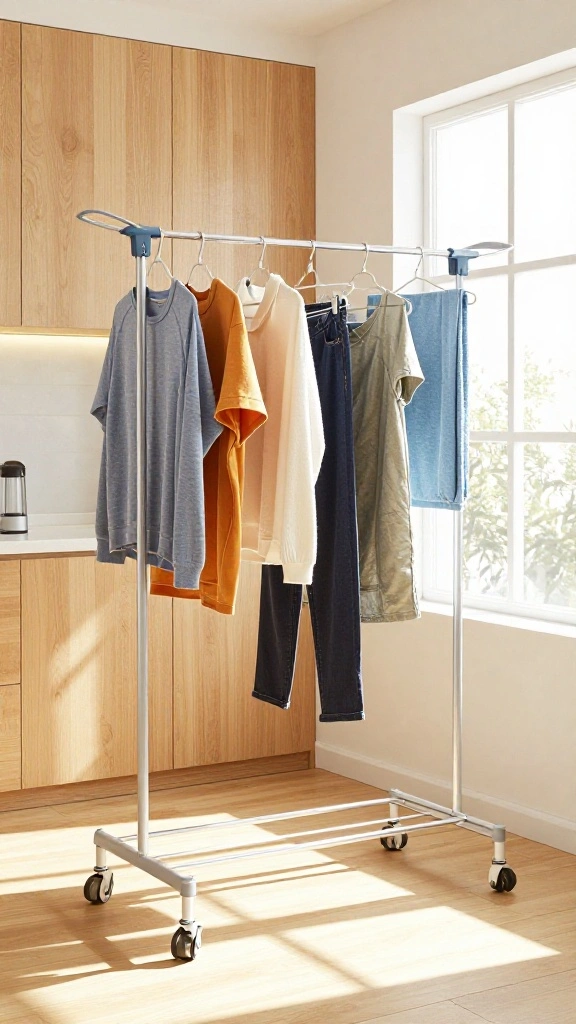 12 Laundry Room Hanging Ideas for a Tidy Well Organized Space - 6. Clothes Drying Rack with Wheels 1