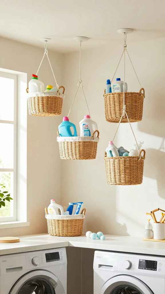 12 Laundry Room Hanging Ideas for a Tidy Well Organized Space - 9. Hanging Baskets 1