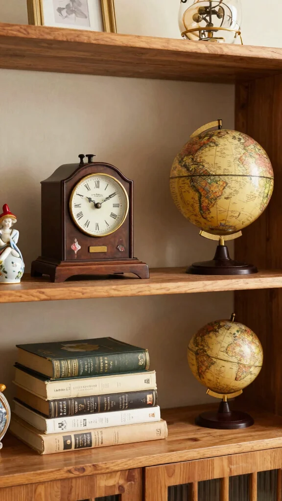 12 Living Room Shelf Decor Ideas for a Curated Beautiful Display - 10. Vintage Finds 1