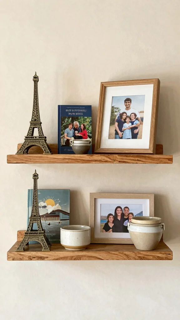 12 Living Room Shelf Decor Ideas for a Curated Beautiful Display - 6. Personal Mementos 1
