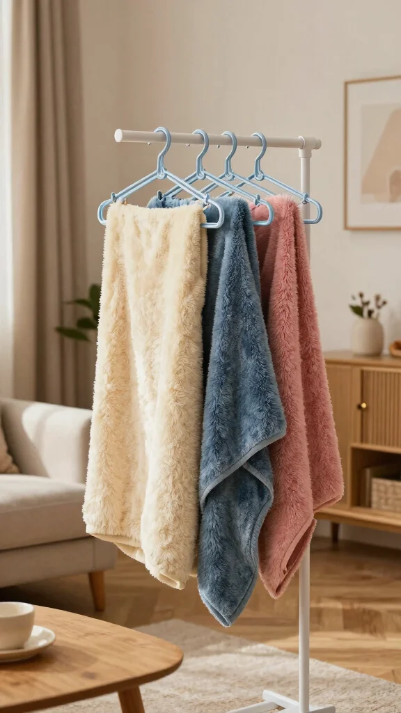 12 Plastic Clothes Hanger Craft Ideas for Fun Creative Projects - 11. Cozy Blanket Holder 1