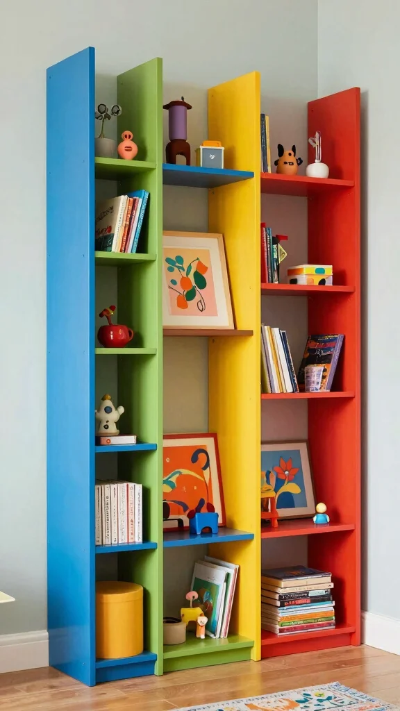 12 Shelf Room Divider Ideas for a Stylish Open-Plan Space - 6. Colorful Block Shelves 1