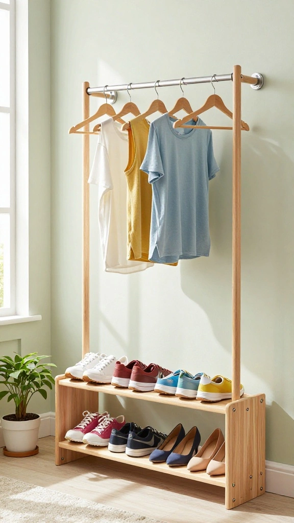 12 Shoe Rack and Clothes Hanger Combo Ideas for a Complete Wardrobe - 1. Wall-Mounted Shoe Rack with Integrated Hanger 1
