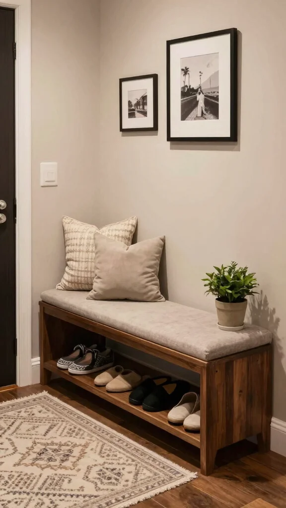 12 Shoe Rack and Clothes Hanger Combo Ideas for a Complete Wardrobe - 2. Multifunctional Bench with Shoe Storage 1