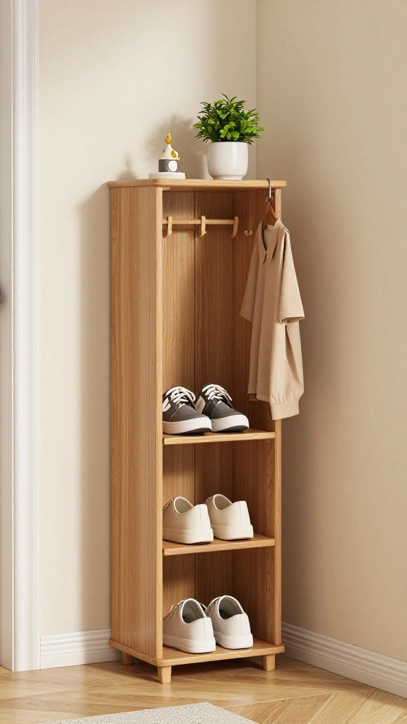 12 Shoe Rack and Clothes Hanger Combo Ideas for a Complete Wardrobe - 8. Compact Corner Shoe Rack with Hooks for Clothes 1