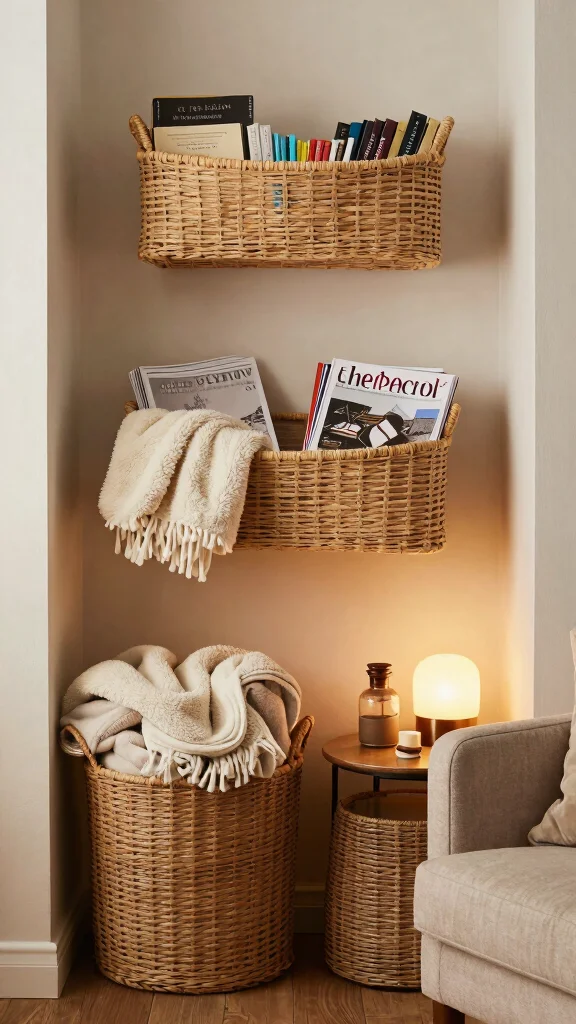 12 Three Basket Wall Display Ideas for a Styled Artisan Wall - 11. Functional Decor: Storage and Beauty Combined 1