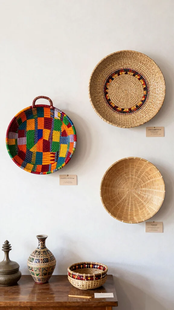 12 Three Basket Wall Display Ideas for a Styled Artisan Wall - 12. Cultural Inspirations: Showcasing Artisan Craft 1