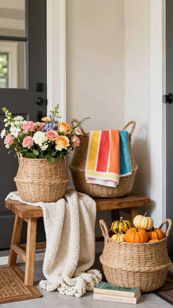 12 Three Basket Wall Display Ideas for a Styled Artisan Wall - 4. Seasonal Displays: Change with the Seasons 1