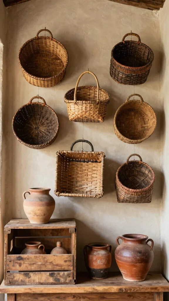 12 Three Woven Basket Wall Display Ideas for a Balanced Natural Decor - 10. Rustic Charm 1