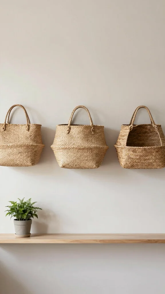 12 Three Woven Basket Wall Display Ideas for a Balanced Natural Decor - 2. Minimalist Approach 1