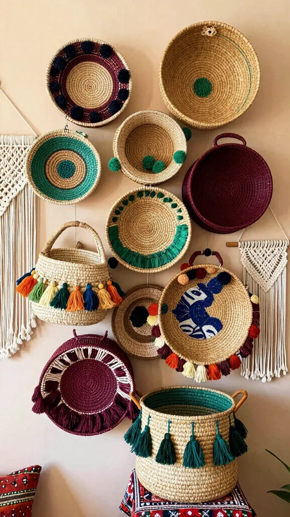 12 Three Woven Basket Wall Display Ideas for a Balanced Natural Decor - 3. Bohemian Bliss 1
