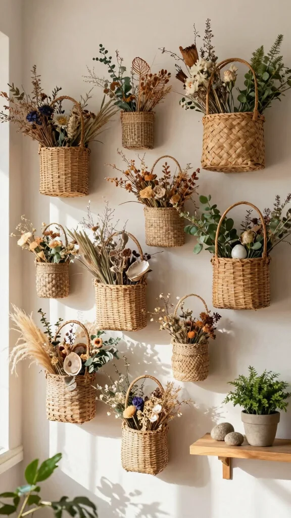 12 Three Woven Basket Wall Display Ideas for a Balanced Natural Decor - 5. Nature Inspired 1