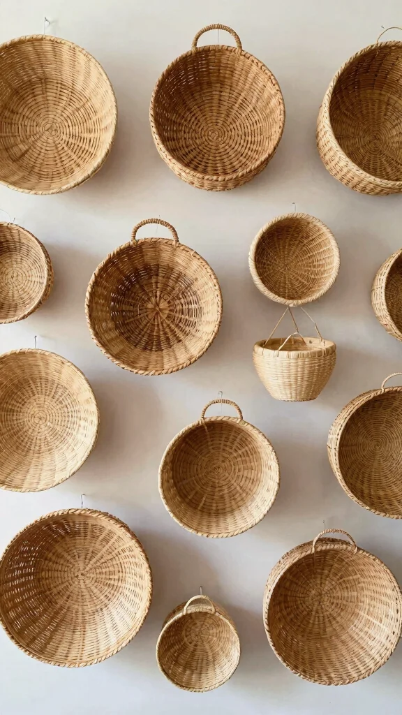 12 Three Woven Basket Wall Display Ideas for a Balanced Natural Decor - 7. Textured Layering 1