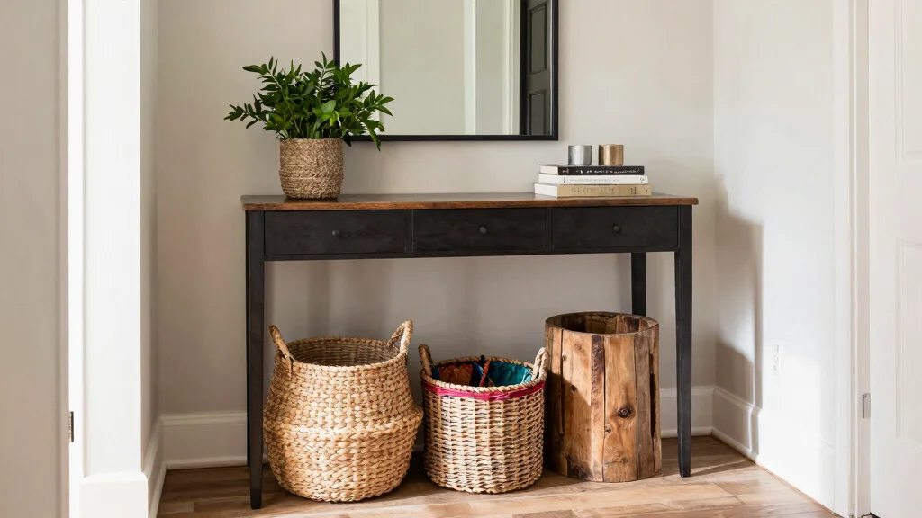 12 Under Console Table Basket Ideas for an Organized Entryway