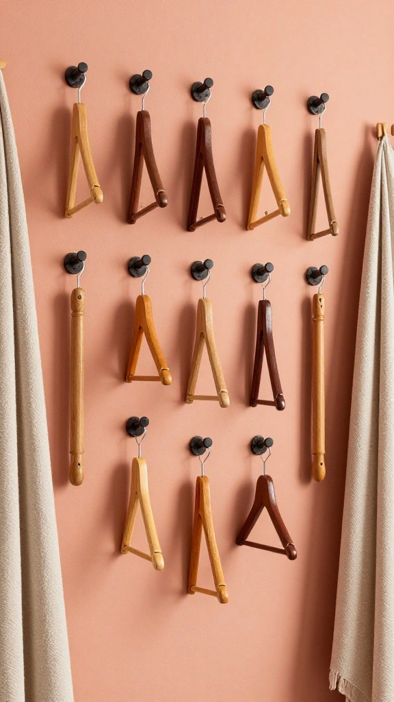 12 Vintage Wooden Clothes Hanger Ideas for a Warm Classic Closet - 3. Vintage Hangers as Art 1
