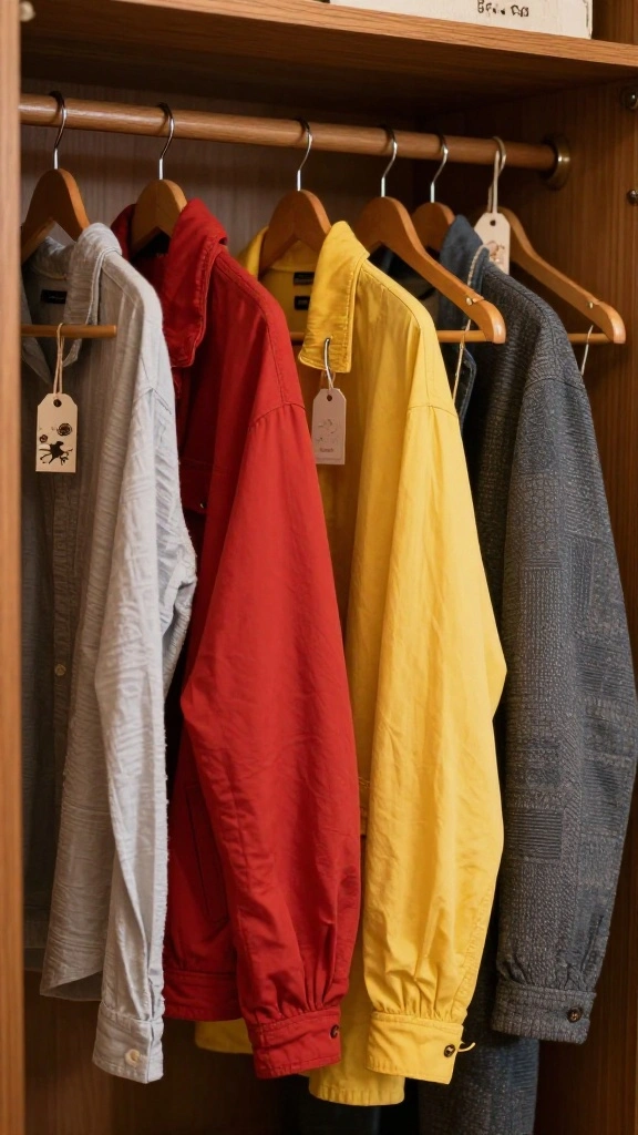 12 Vintage Wooden Clothes Hanger Ideas for a Warm Classic Closet - 4. Seasonal Hanger Display 1