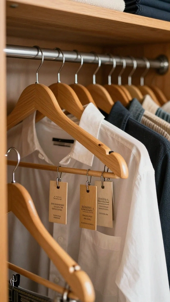 12 Vintage Wooden Clothes Hanger Ideas for a Warm Classic Closet - 6. Vintage Closet Labels 1