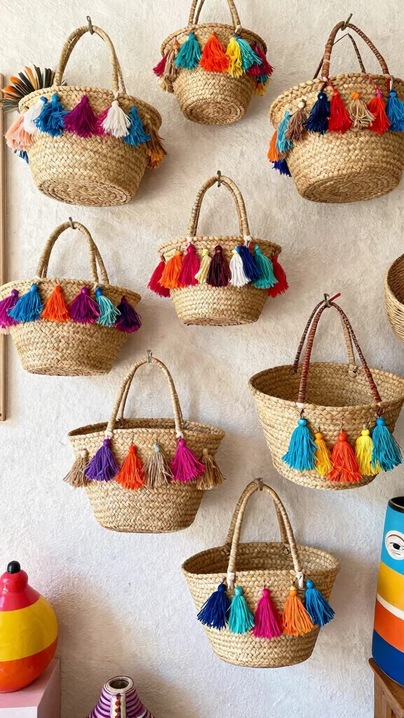 12 Wall Hanging Basket Ideas for a Boho Layered Natural Decor - 9. Boho Chic with Fringe and Tassels 1