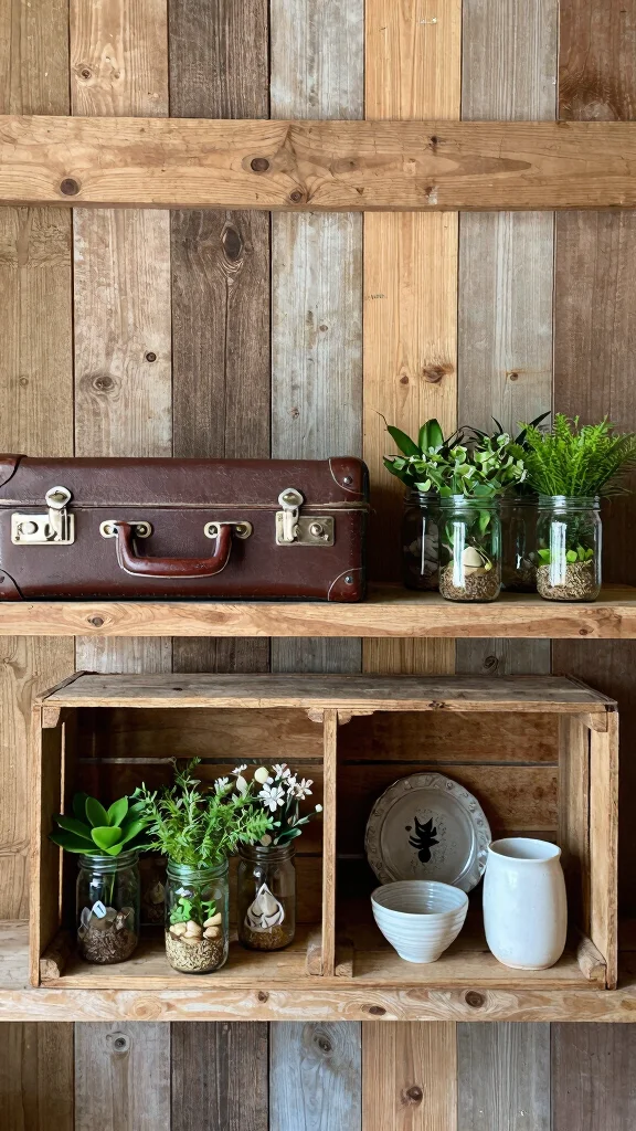 12 Wall Shelf Decor Ideas for a Curated Beautiful Display - 10. Repurposed Items 1
