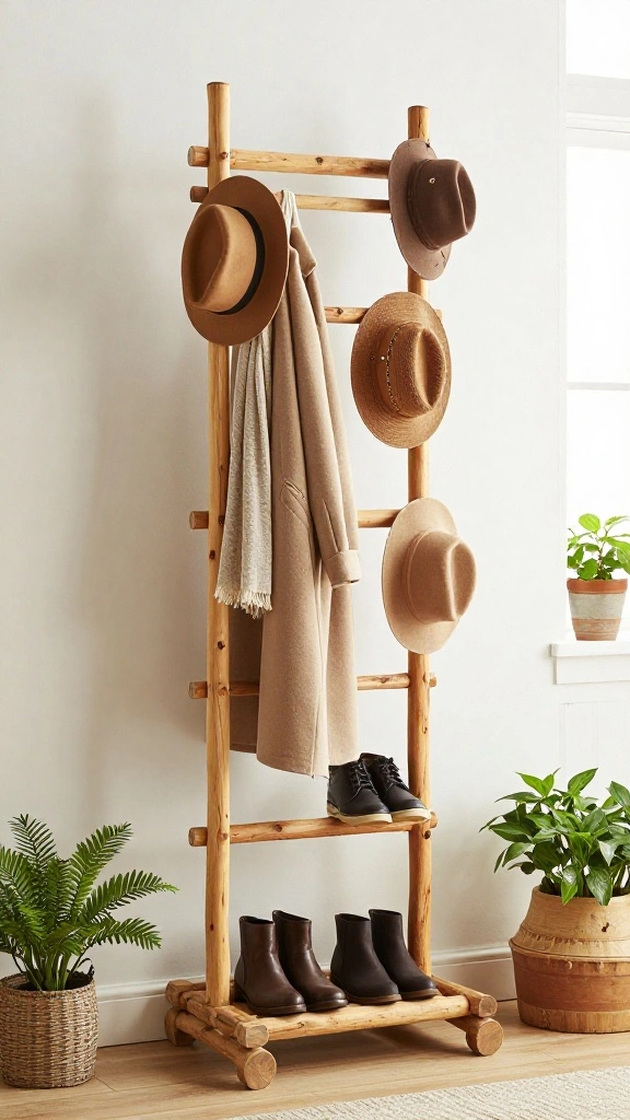 12 Wooden Wall Clothes Hanger Ideas for a Warm Natural Display - 1. Rustic Log Coat Rack 1